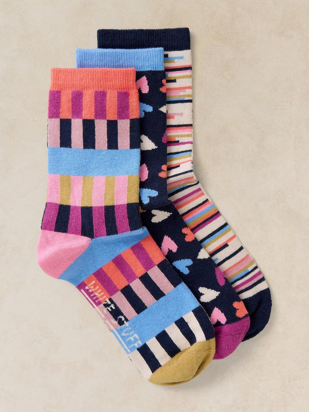 3PK GEO HEART PRINT SOCKS