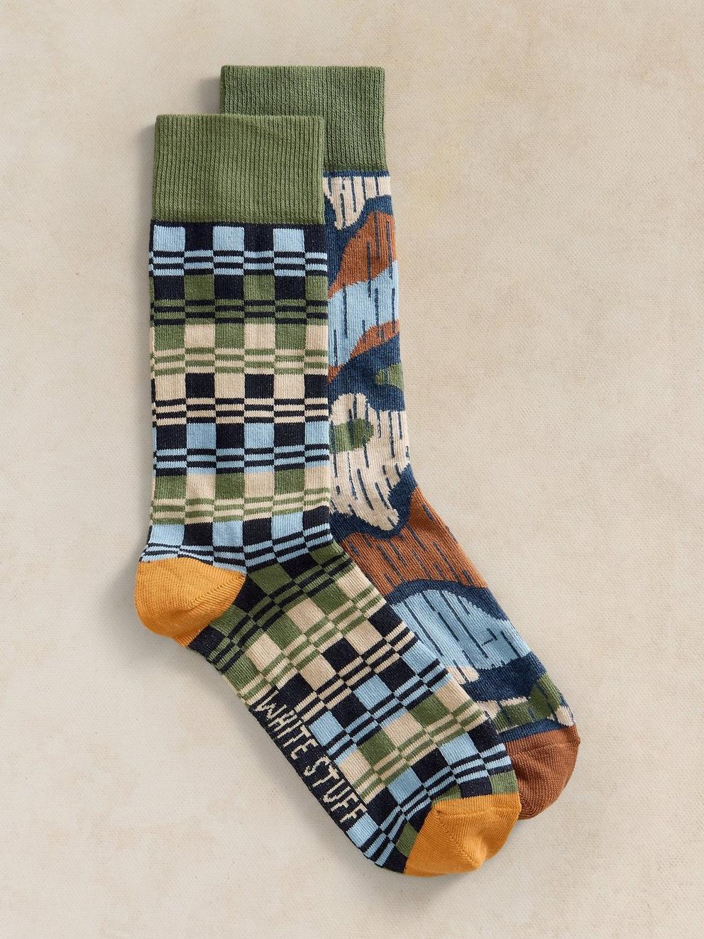 2PK FLORAL CHECK ANKLE SOCK
