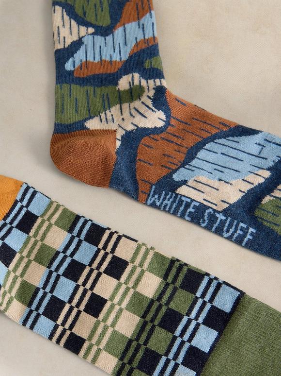 2PK FLORAL CHECK ANKLE SOCK