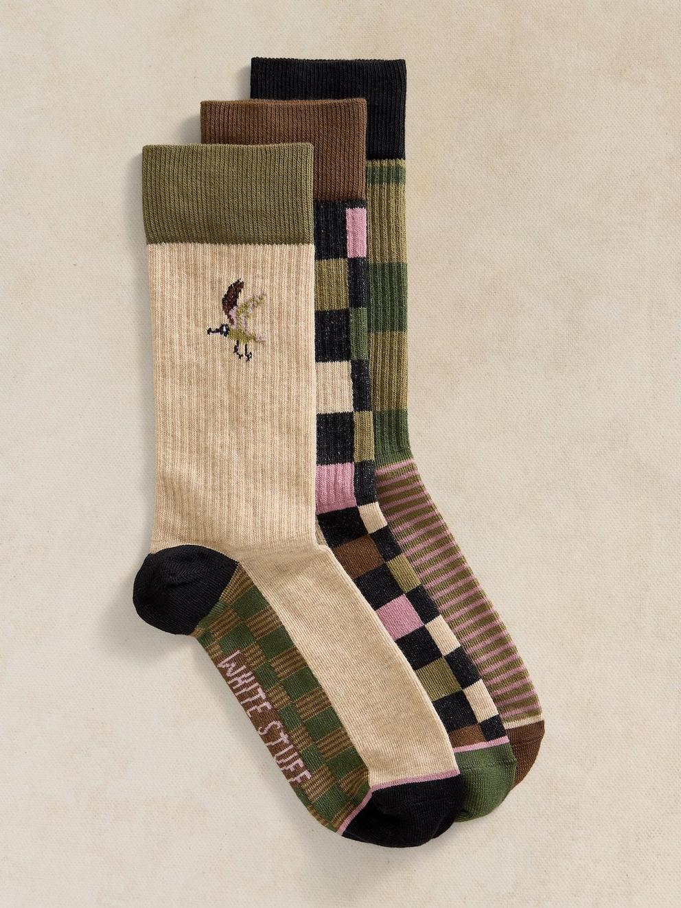 3PK BIRD RIB ANKLE SOCKS