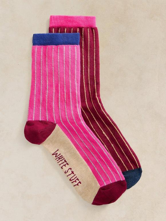 2PK COLOURBLOCK RIB ANKLE SOCK