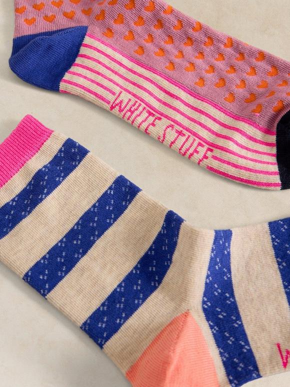 2PK STRIPE HEART ANKLE SOCK