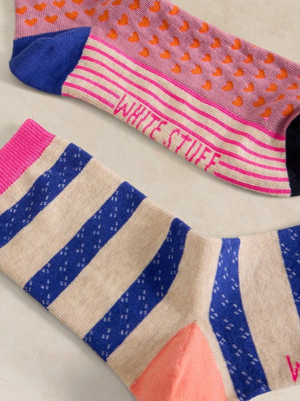 2PK STRIPE HEART ANKLE SOCK