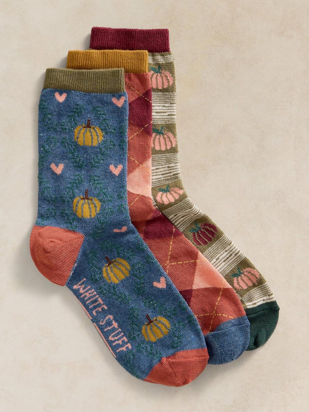 3PK PUMPKIN SEASON ANKLE SOCKS