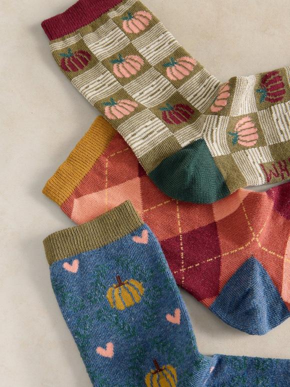 3PK PUMPKIN SEASON ANKLE SOCKS