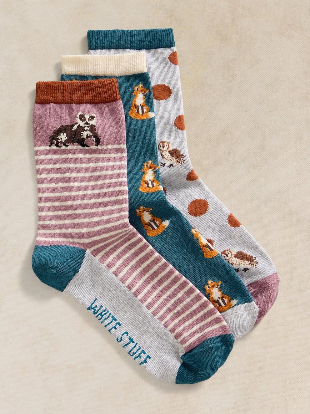 3PK WOODLAND ANIMAL SOCKS