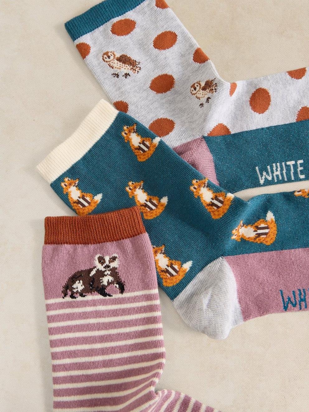 3PK WOODLAND ANIMAL SOCKS