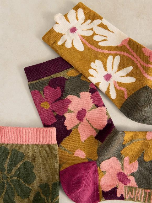 3PK FLORAL TEXTURE ANKLE SOCKS
