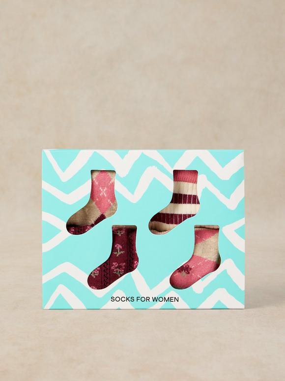 4PK ARGYLE PATTERN ANKLE SOCKS