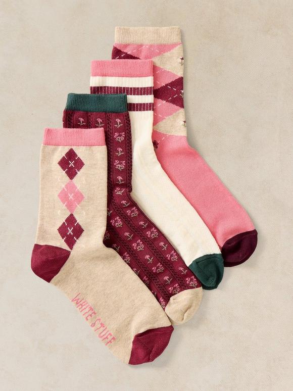 4PK ARGYLE PATTERN ANKLE SOCKS