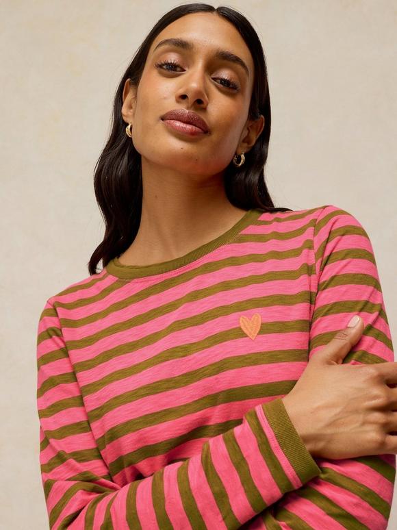 CLARA STRIPE EMBROIDERED TEE