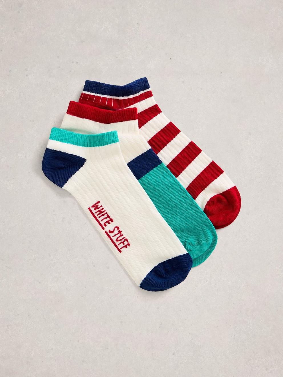 3PK Stripe Rib Trainer Socks