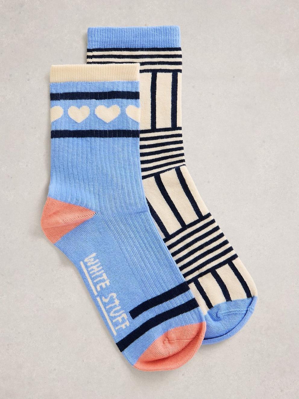 2PK Heart Rib Ankle Socks
