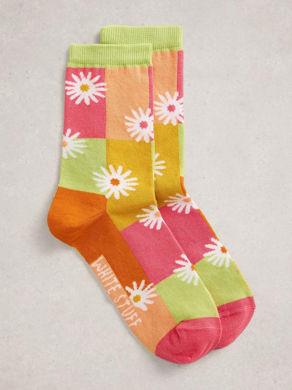 Colourblock Flower Ankle Sock