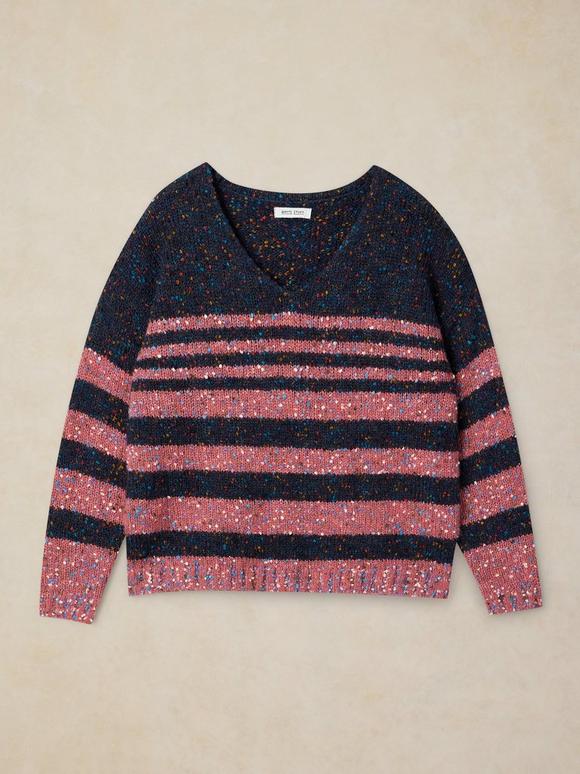 TEXTURE STRIPE V NECK JUMPER