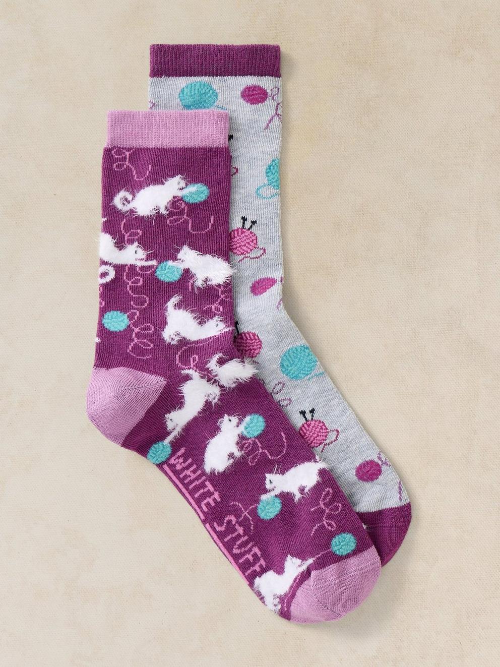 2PK FLUFFY CAT ANKLE SOCKS