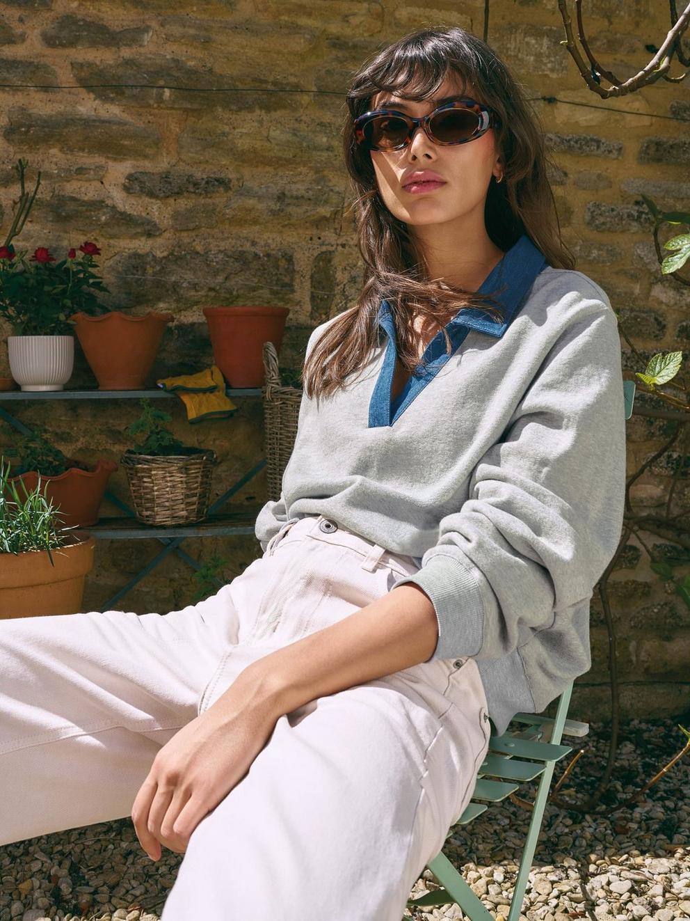 DANNI DENIM COLLAR SWEAT