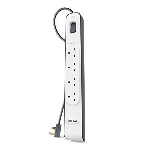 

Belkin 2m 4 way surge protection strip with usb charging bsv401af