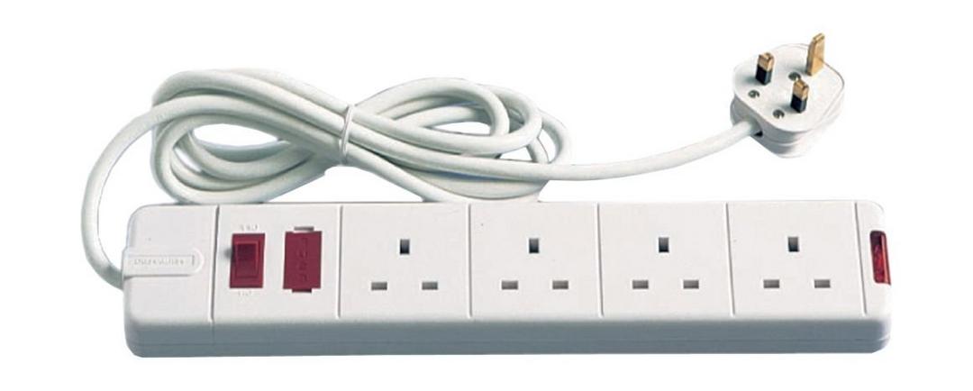 MasterPlug SWFG44W 4-Gang 4-Meter Extension Cord with Fuse and Switch - White