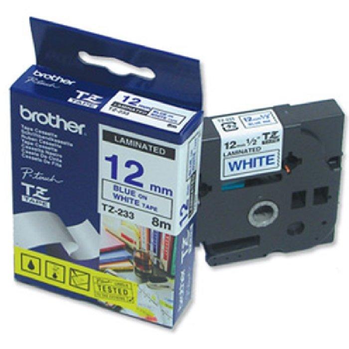 

Brother 12mm laminated label tape blue on white (12tz233)