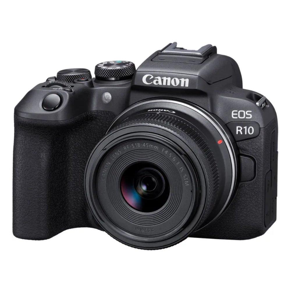 

Canon eos r10 with rf-s 18-45mm is stm lens and ef-eos r mount adapter mirrorless camer...