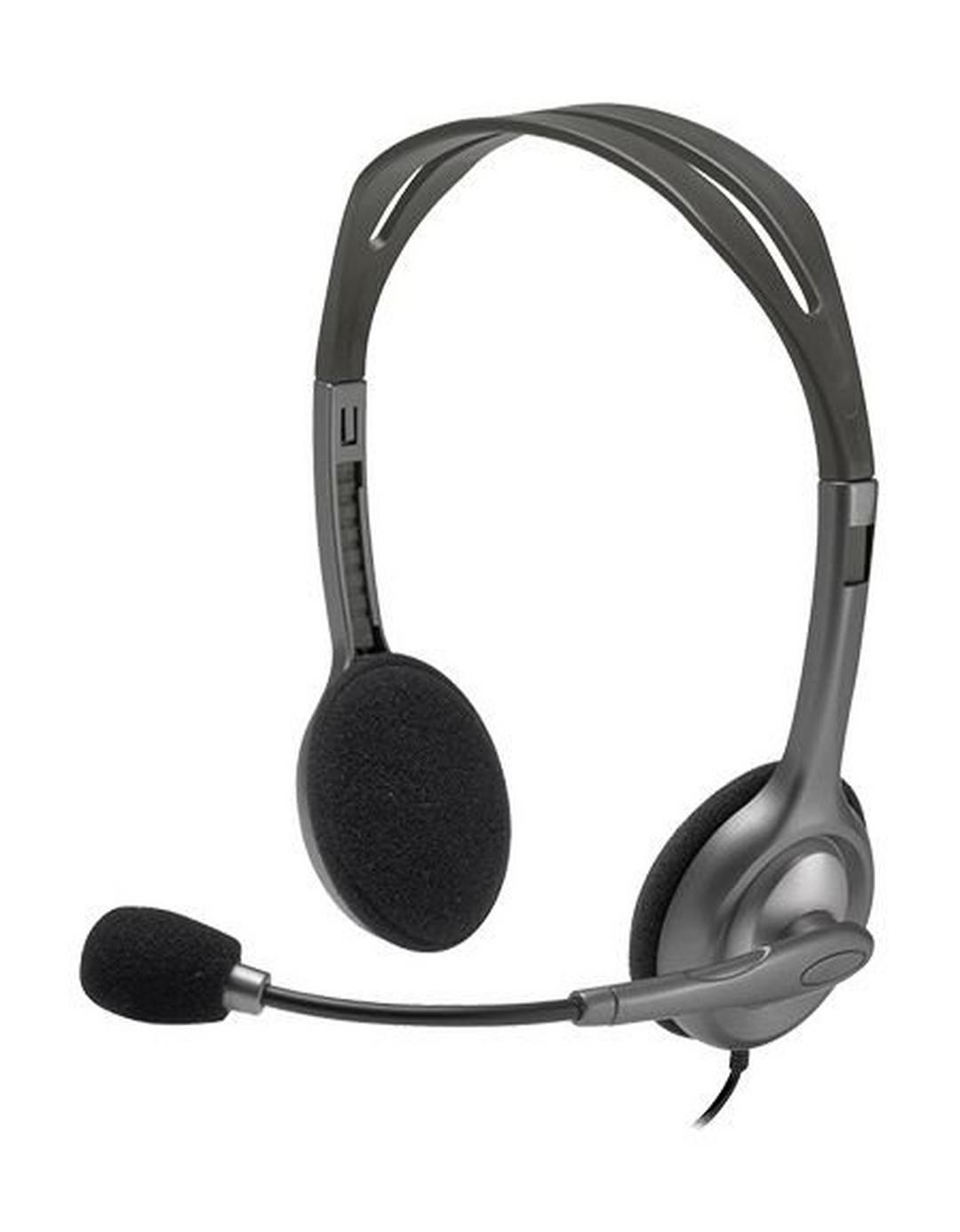 Logitech H111 Wired Over The Head Stereo Headset With Noise Canceling Mic (981-000593) – Grey / Black