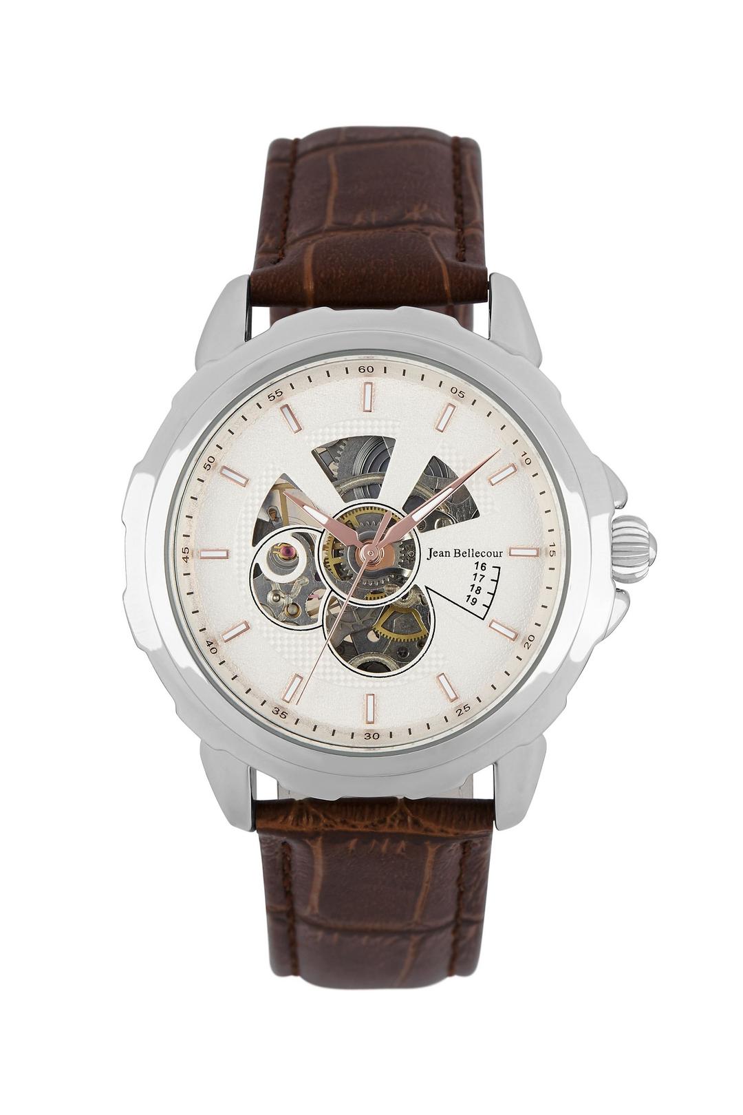Jean Bellecour 40mm Automatic Analog Gents Leather Watch (JBP1912) - Brown