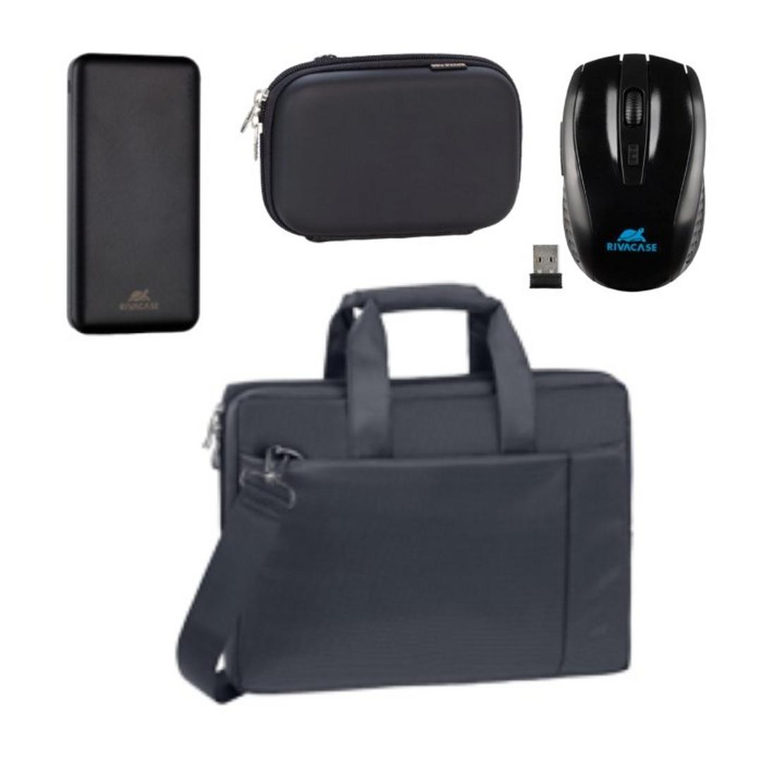 Rivacase 15.6-inch Laptop Bag + 10,000 mAh Powerbank/HDD with Protective Case + Wireless Mouse