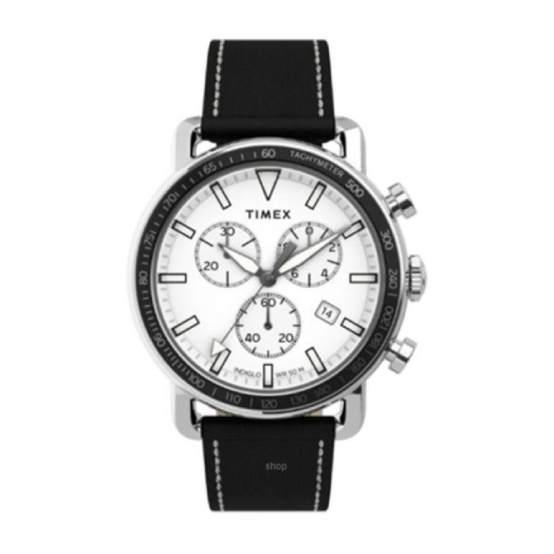 Timex 42mm Quartz Chronograph Men's Leather Strap Watch (TW2U02200)