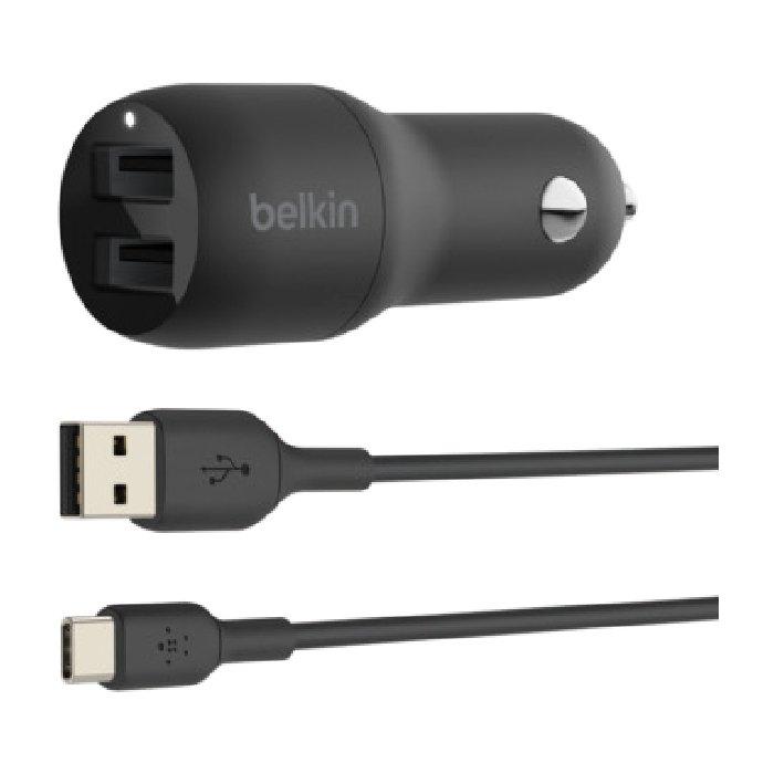 

Belkin boost charge dual usb-a car charger 24w + 1m usb-a to usb-c cable - black