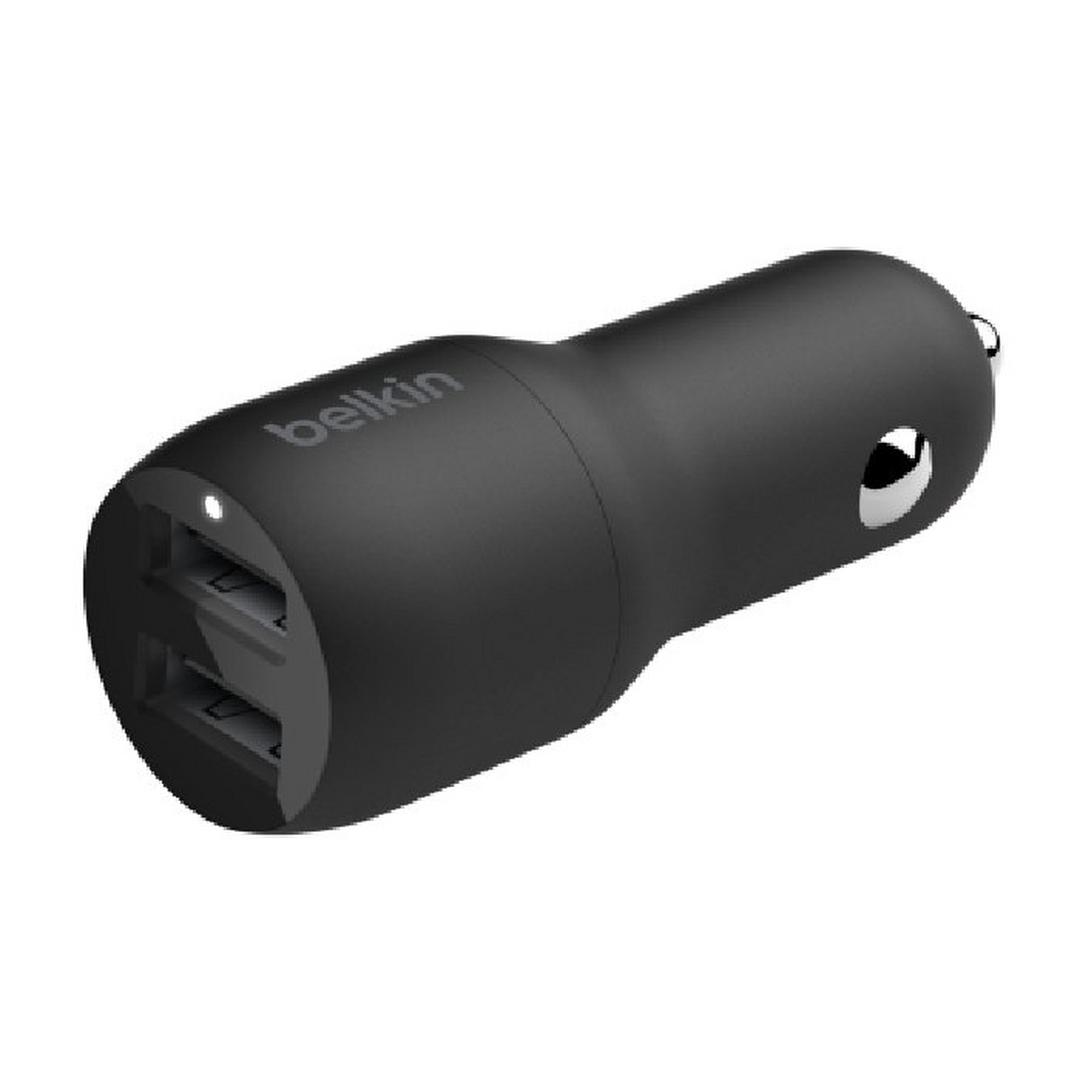 Belkin Boost Charge Dual USB-A Car Charger 24W + 1M USB-A to Lightning Cable - Black