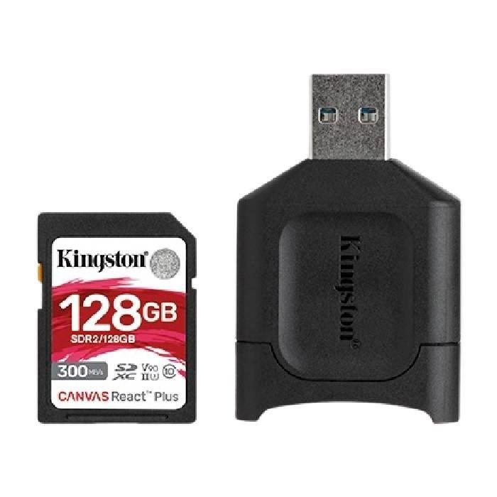 

Kingston canvas react plus memory card 128gb sdxc+sdr2 300r/260w uhs-ii+ sd reader