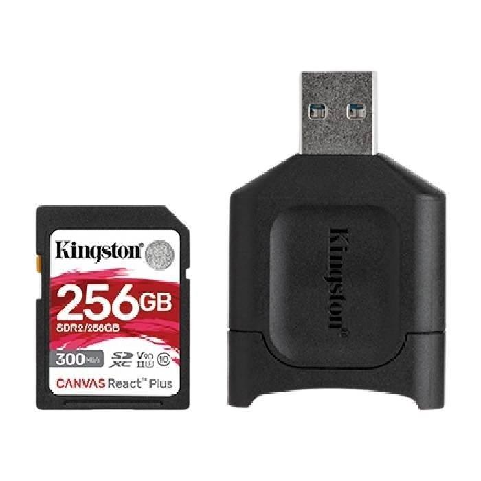 

Kingston canvas react plus memory card 256gb sdxc+sdr2 300r/260w uhs-ii+ sd reader