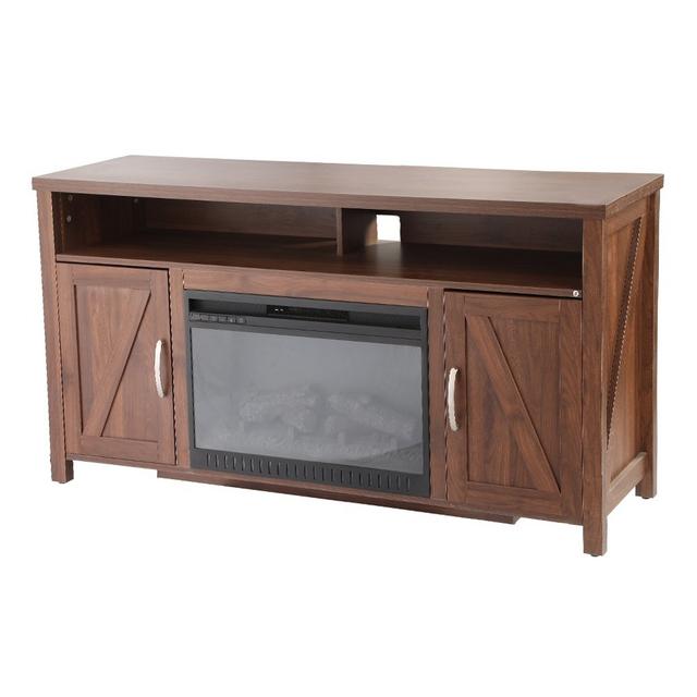 Wansa 65" TV Stand with Electric Fireplace - Walnut Brown (A-001FT)