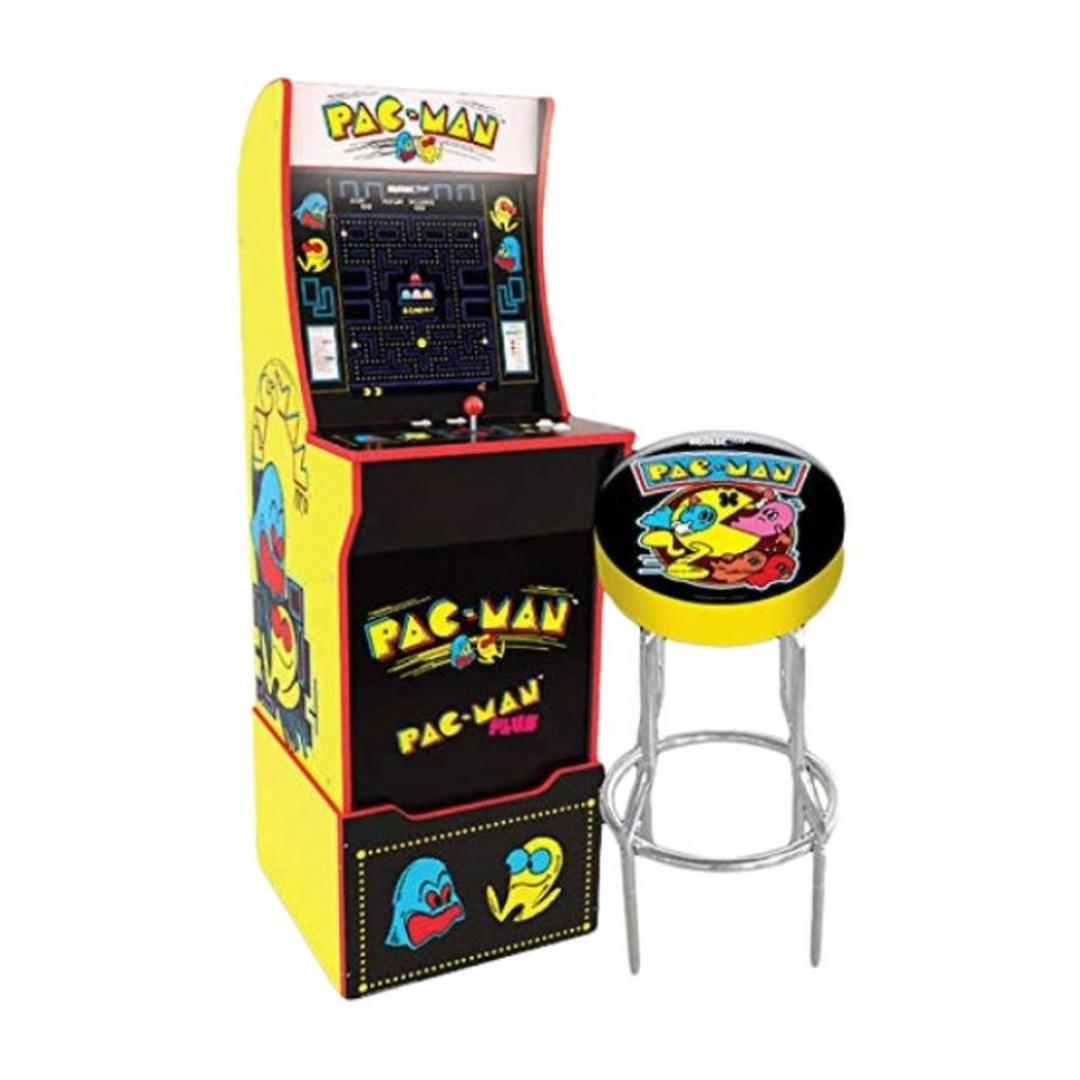 Arcade1Up Pac-Man Arcade Cabinet Light-Up Marquee, Stool and Riser