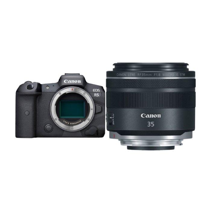 

Canon eos r5 mirrorless digital camera + rf 35mm f/1. 8 is macro stm lens
