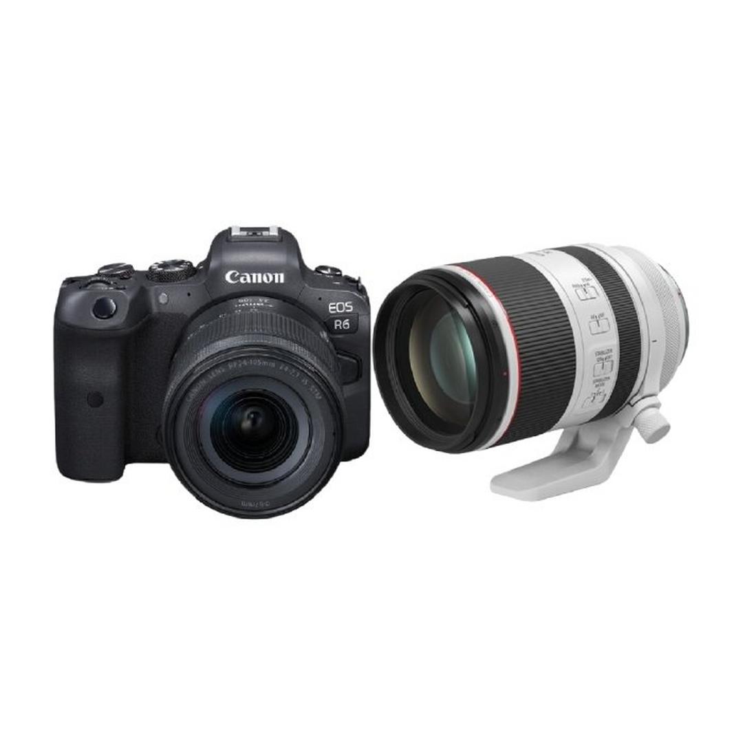 كاميرا كانون اي او اس ار 6 بدون مرآة +  عدسة 24 -105 ملم + عدسة 24 -105 ملم + عدسة آر إف 85 ملم f / 1.2L - USM DS