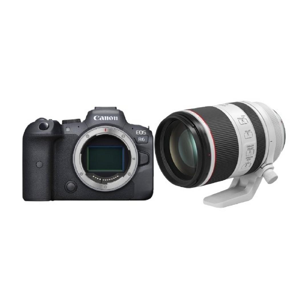 كاميرا كانون اي او اس ار 6 بدون مرآة + عدسة 24 -105 ملم + عدسة آر إف 85 ملم f / 1.2L - USM DS