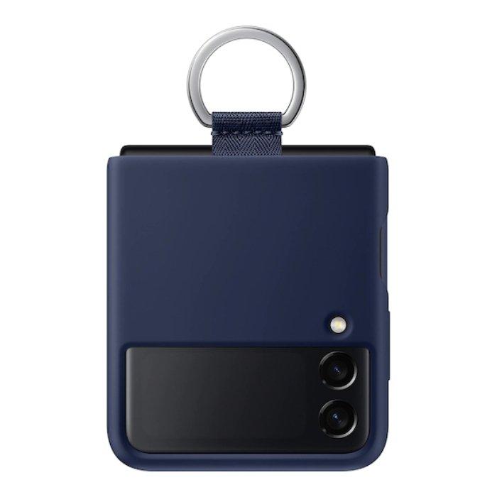 

Samsung galaxy z flip 3 5g silicone phone case with ring - dark blue