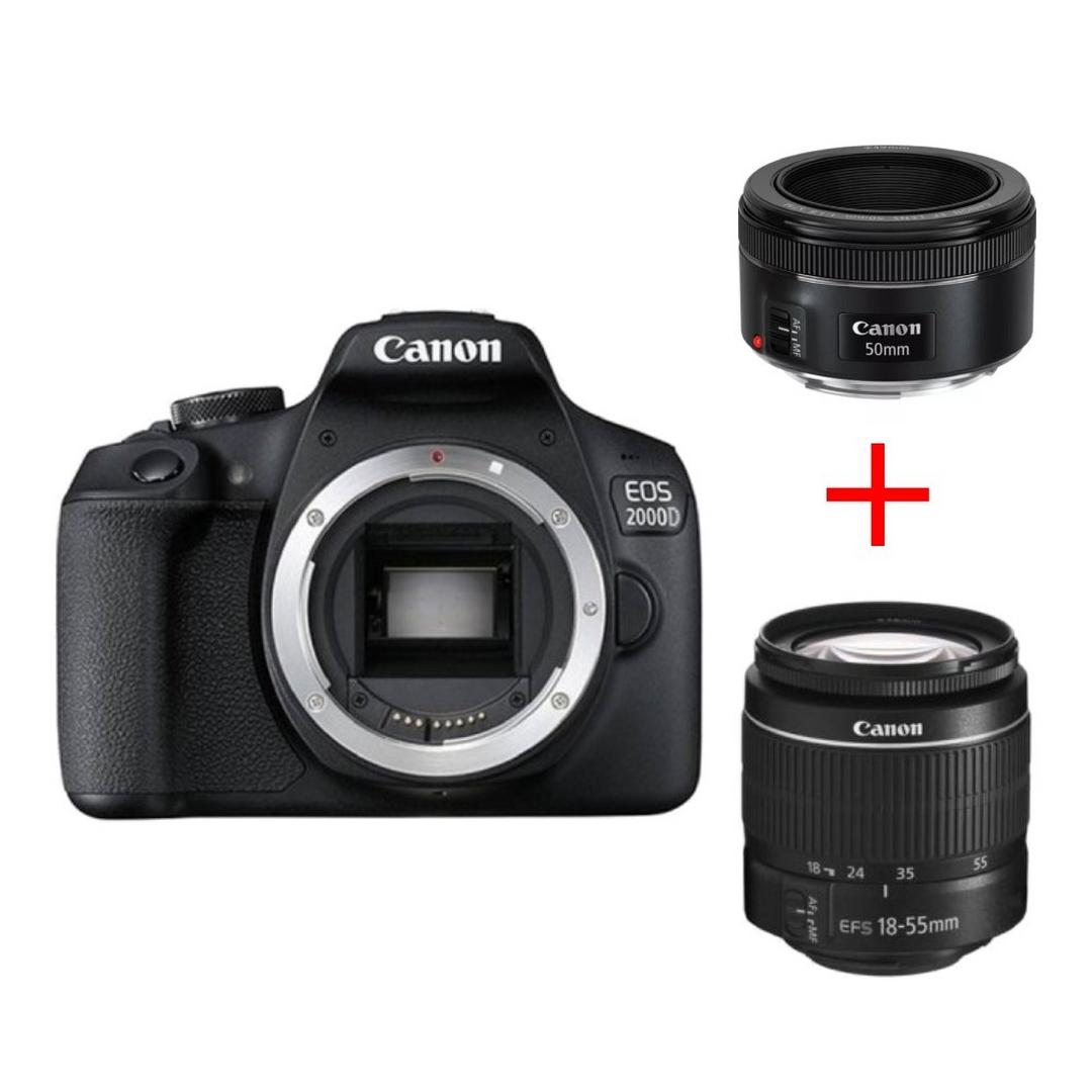 Canon EOS 2000D DSLR Camera with EF 50 18-55mm Lens + EF 50 1.8 S CME Lens