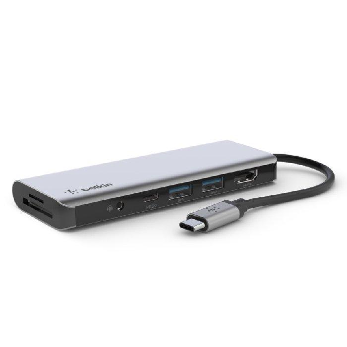 

Belkin usb-c 7-in-1 multiport hub adapter - silver