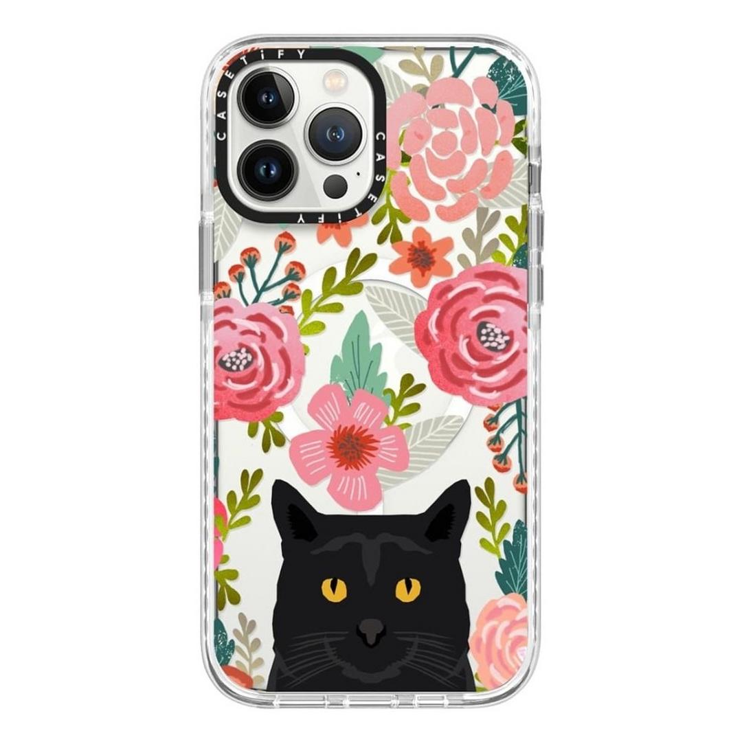 Casetify MagSafe Case for iPhone 13 Pro Max - Black Cat Floral