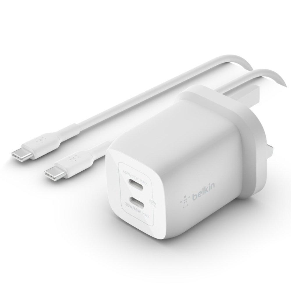 

Belkin dual usb-c gan wall charger with pps 65w + usb-c to usb-c cable - 2m