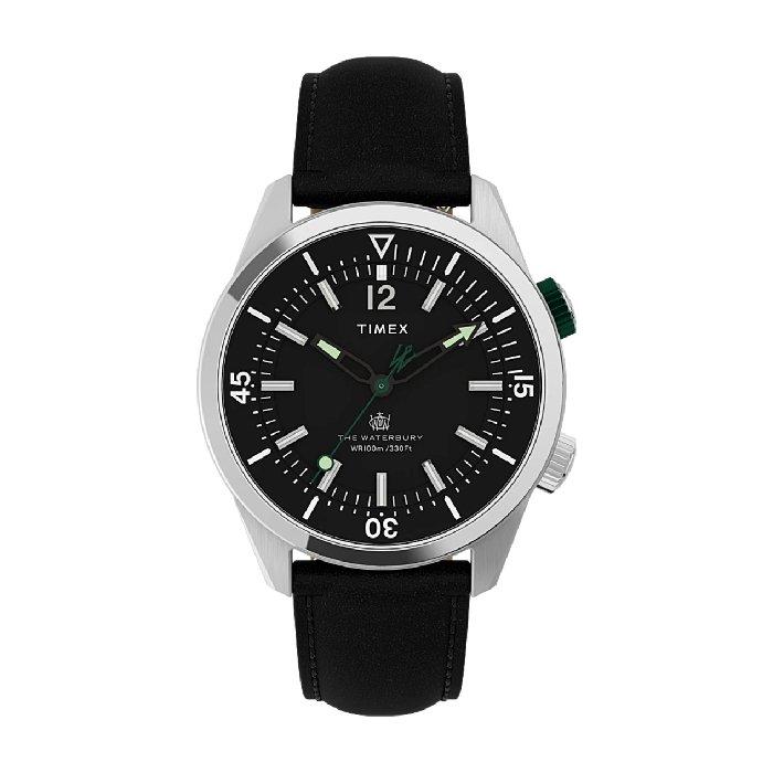 

Timex waterbury dive watch for men, analog 41mm, leather strap, tw2v49800 – black