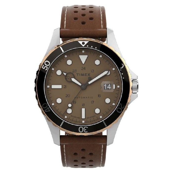 

Timex military watch for men, automatic, 41mm, leather band, tw2v41500 - brown
