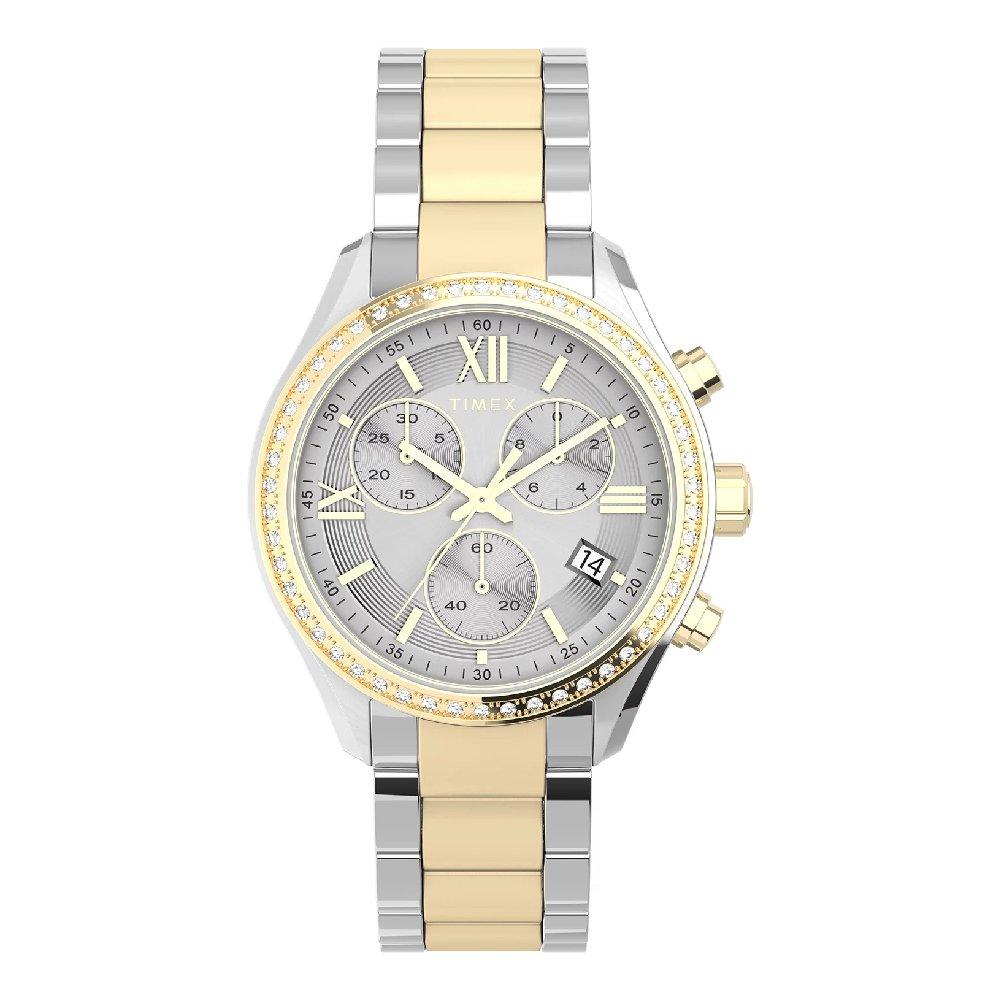 

Timex classic watch for women, chronograph, 38mm, alloy band, tw2v57700 - silver and gold