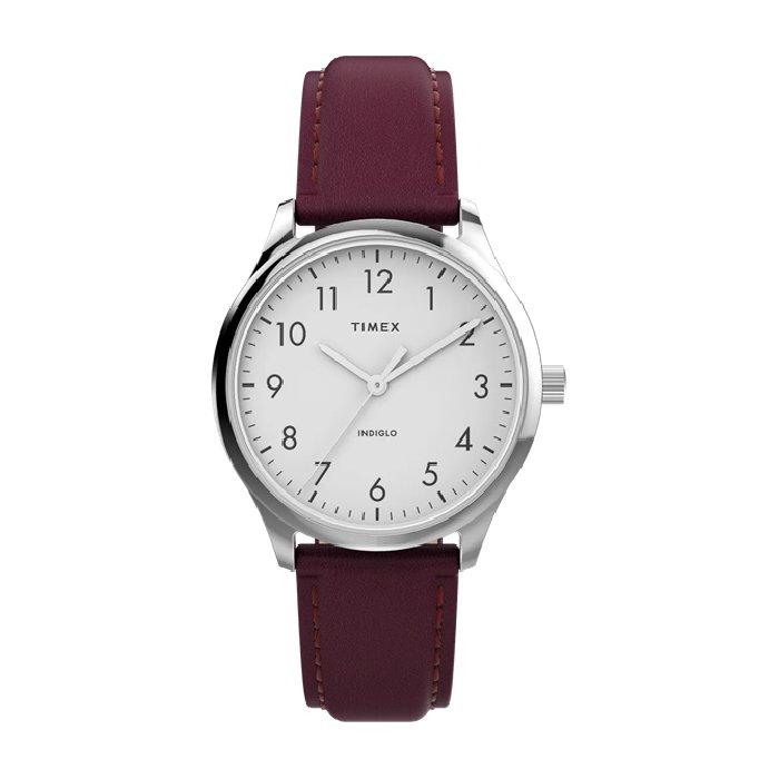 

Timex easy reader watch for women, analog 32 mm, leather strap, tw2v36100 – burgundy