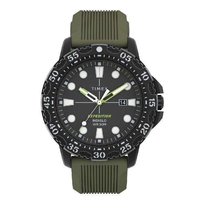 

Timex expedition gallatin watch for men, analog 44mm, silicone strap, tw4b25400 – green