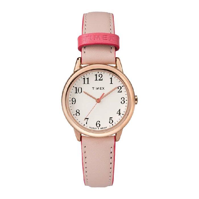 

Timex easy reader watch for women, analog 30 mm, leather strap tw2v53000 - pink
