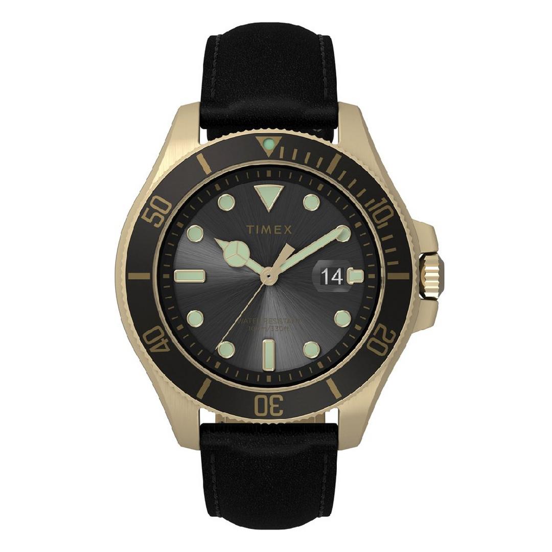TIMEX Harborside Coast Men's Watch, Analog, 43mm , Leather Strap, TW2V42200 - Gold/Black